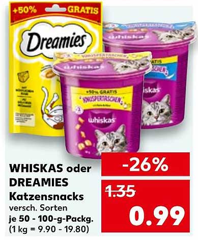 WHISKAS oder DREAMIES Katzensnacks - versch. Sorten
