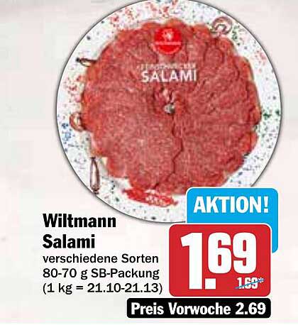 Wiltmann Salami verschiedene Sorten 80-70 g SB-Packung