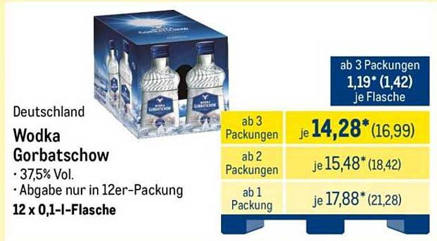 Wodka Gorbatchow 12 x 0,1L - Aktionsangebot