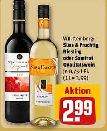 Württemberg: Süß & Fruchtig Riesling oder Samtrot Qualitätswein