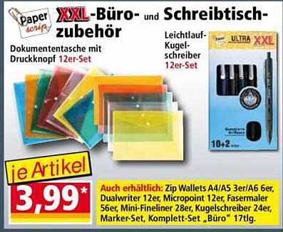 XXL-Büro- und Schreibzubehör: Dokumententasche mit Druckknopf 12er-Set und Leichtlauf-Kugelschreiber 12er-Set