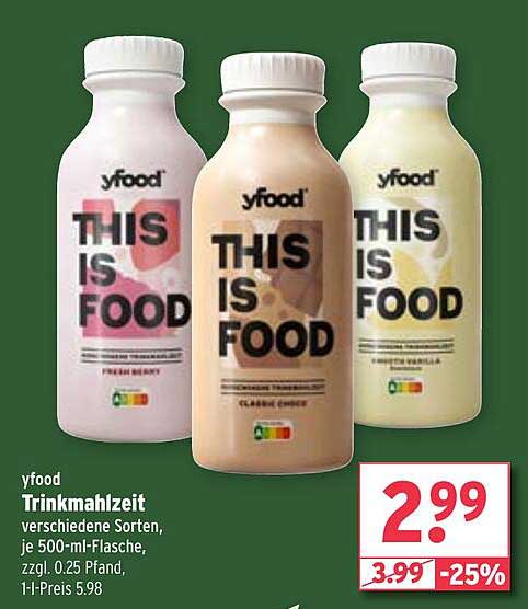 yfood Trinkmahlzeit verschiedene Sorten, je 500-ml-Flasche
