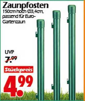 Zaunpfosten 150cm hoch Ø3,4cm, passend für Euro-Gartenzaun