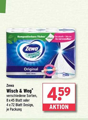 Zewa Wisch & Weg - verschiedene Sorten, 8 x 45 Blatt oder 4 x 72 Blatt Design, je Packung