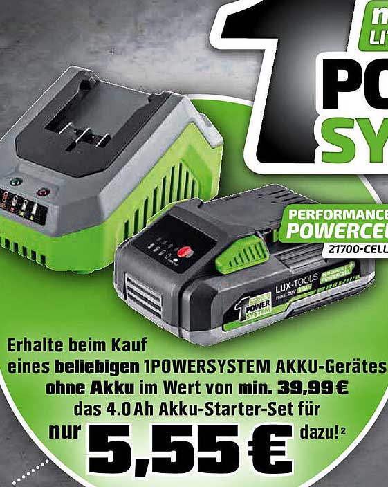 Akku-Starter-Set für nur 5,55 € beim Kauf eines 1POWERSYSTEM Geräts
