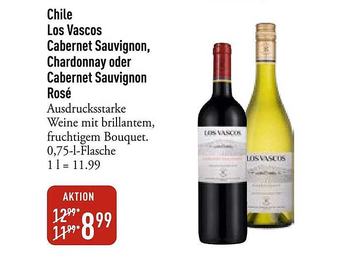 Chile Los Vascos Cabernet Sauvignon, Chardonnay oder Cabernet Sauvignon Rosé
