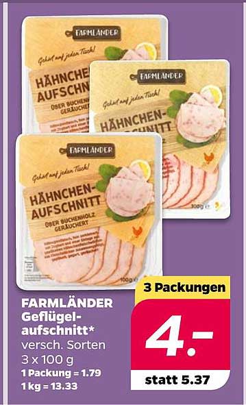 FARMLÄNDER Geflügelaufschnitt - 3 Packungen für nur 4,00 €
