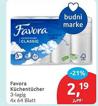 Favora Küchentücher 3-lagig 4x 64 Blatt