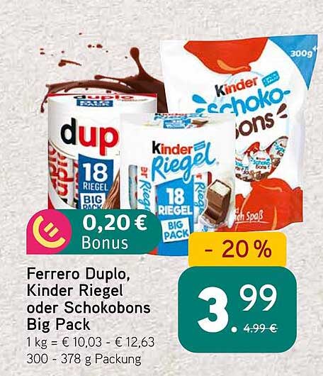 Ferrero Duplo, Kinder Riegel oder Schokobons Big Pack