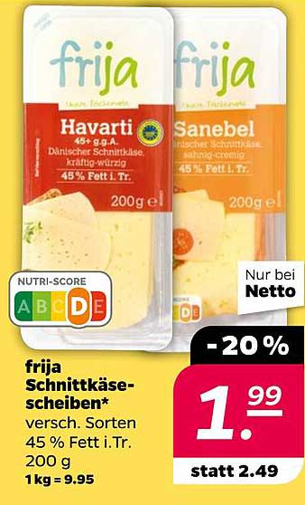 frija Schnittkäsescheiben - Havarti und Sanebel