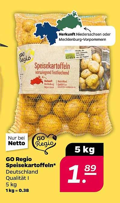 GO Regio Speisekartoffeln, 5 kg für nur 1,89 €