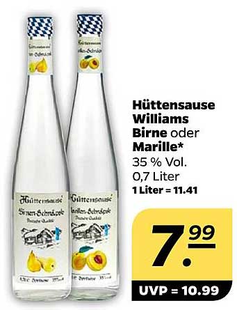 Hüttensause Williams Birne oder Marille 0,7 Liter