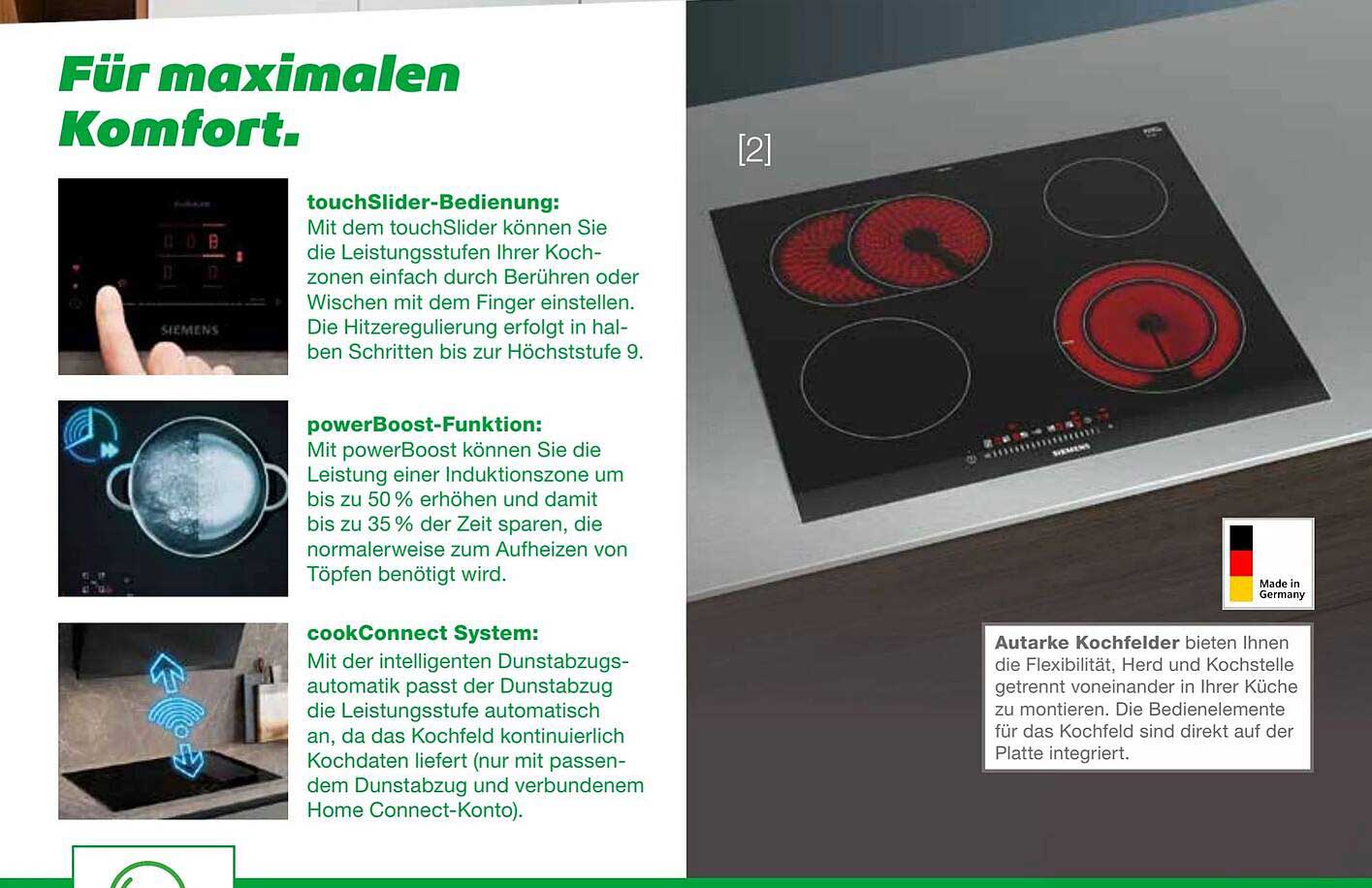 Induktionskochfeld mit touchSlider-Bedienung und powerBoost-Funktion