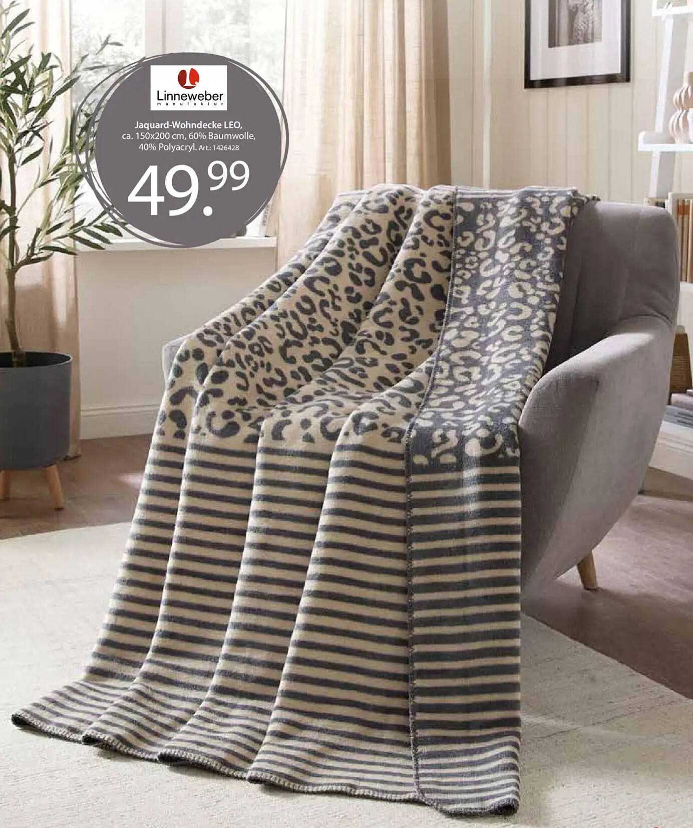 Jacquard-Wohndecke LEO, ca. 150x200 cm, 60% Baumwolle, 40% Polyacryl