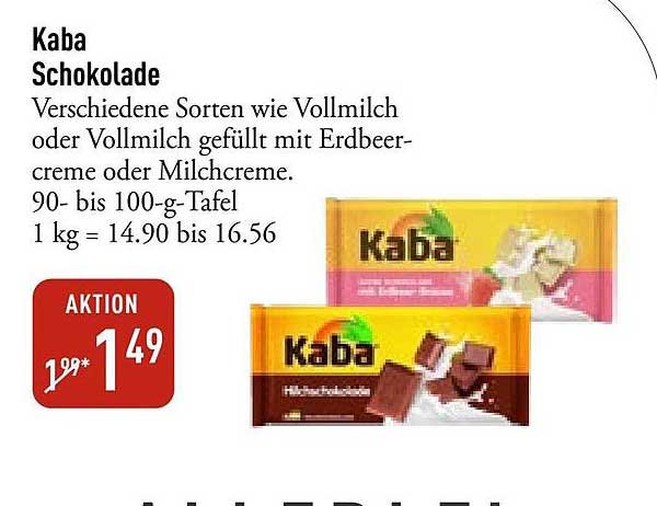 Kaba Schokolade – verschiedene Sorten