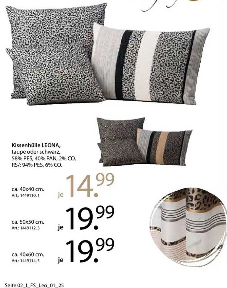 Kissenhülle LEONA, taupe oder schwarz