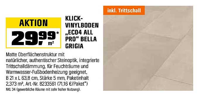 KLICK-VINYLBODEN „ECO4 ALL PRO“ BELLA GRIGIA