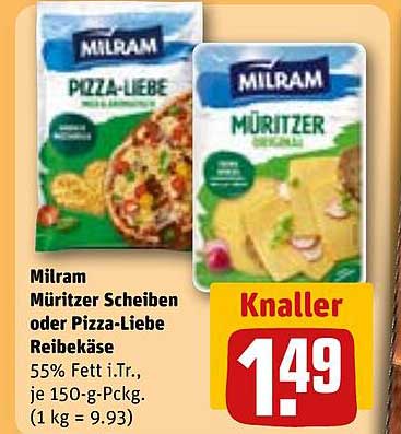 Milram Müritzer Scheiben oder Pizza-Liebe Reibkäse