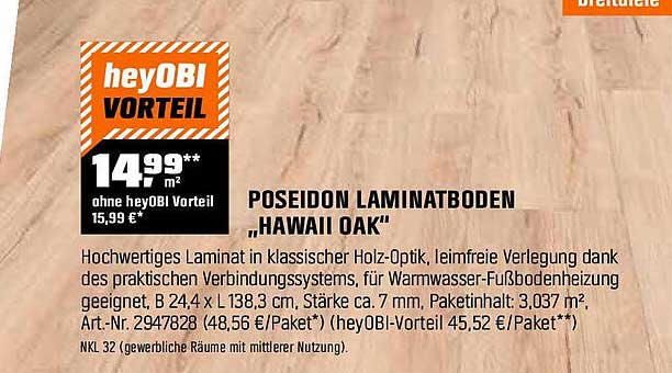 POSEIDON LAMINATBODEN 'HAWAII OAK'