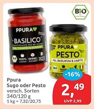 PPURA Sugo oder Pesto verschieden. Sorten 340/120 g