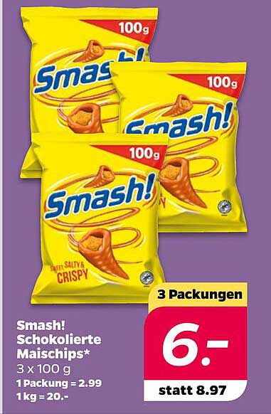 Smash! Schokolierte Maischips 3 x 100 g