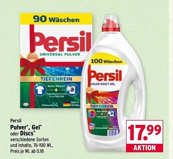 Persil Pulver*, Gel* oder Discs* verschiedene Sorten und Inhalte, 76-100 WL