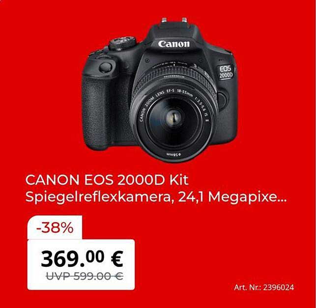 CANON EOS 2000D Kit Spiegelreflexkamera, 24,1 Megapixe...