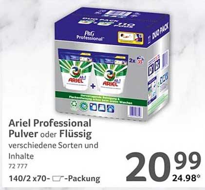 Ariel Professional Pulver oder Flüssig 140/2 x 70-Packung