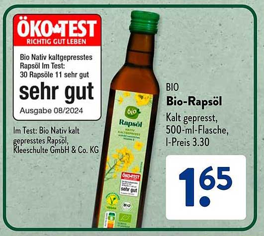 BIO Bio-Rapsöl kalt gepresst, 500-ml-Flasche – sehr gut im ÖKO-TEST