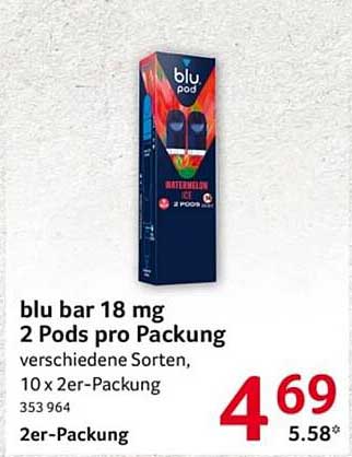 blu bar 18 mg - 2 Pods pro Packung in verschiedenen Sorten