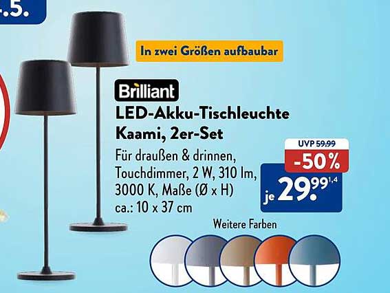 Brilliant LED-Akkutableuchte Kaami, 2er-Set