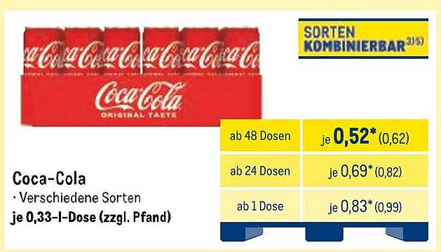 Coca-Cola - Verschiedene Sorten, je 0,33-l-Dose (zzgl. Pfand)