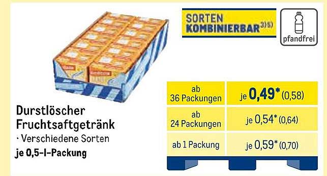 Durstlöscher Fruchtsaftgetränk – verschiedene Sorten, je 0,5-l-Packung