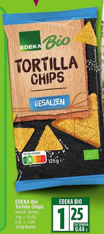 Edeka Bio Tortilla Chips - Gesalzen, 125 G Angebot bei Edeka