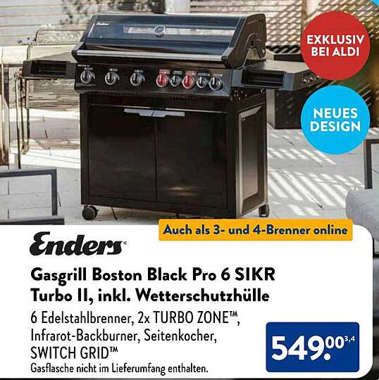Gasgrill Boston Black Pro 6 SIKR Turbo II, inkl. Wetterschutzhülle