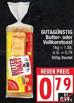 GUT&GÜNSTIG Butter- oder Vollkorntoast 500g Beutel