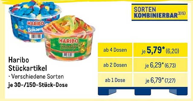 Haribo Stückartikel - Verschiedene Sorten je 30-/150-Stück-Dose