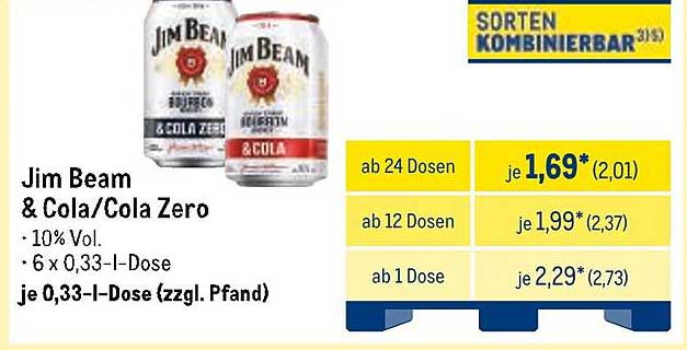 Jim Beam & Cola/Cola Zero - 6 x 0,33 l Dose