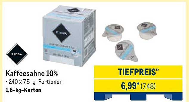 Kaffeesahne 10% - Rioba, 240 x 7,5-g-Portionen