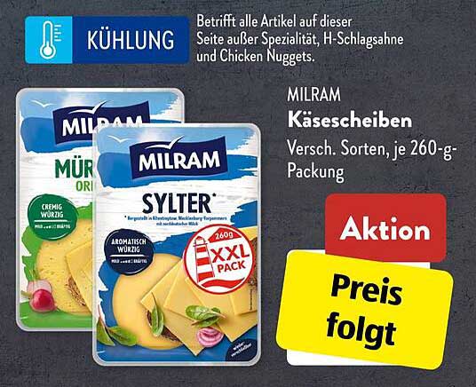 MILRAM Käse­scheiben - Versch. Sorten, je 260-g-Packung