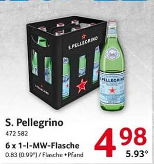 S. Pellegrino Mineralwasser 6 x 1-Liter MW-Flasche
