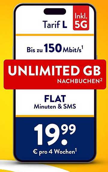 Tarif L – Bis zu 150 MBit/s inklusive Unlimited GB