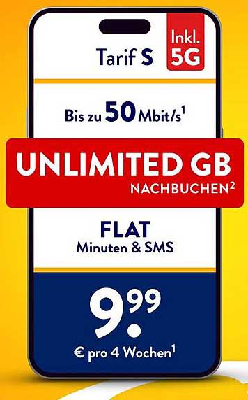 Tarif S mit Unlimited GB und 5G-Inklusiv