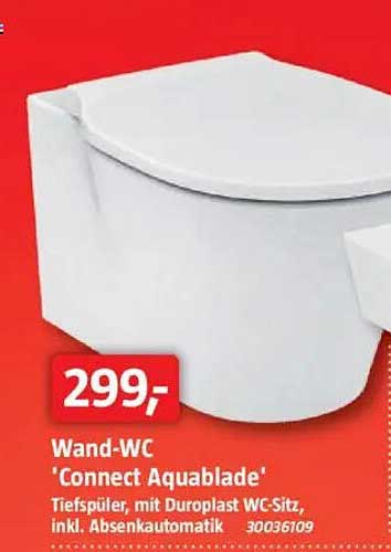 Wand-WC 'Connect Aquablade' - Tiefspüler mit Duroplast WC-Sitz, inkl. Absenkautomatik