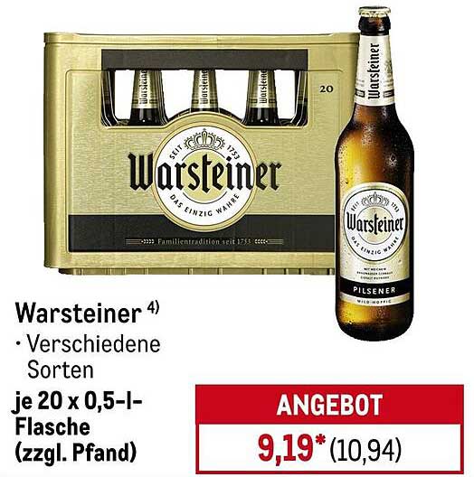 Warsteiner Bier - Verschiedene Sorten, je 20 x 0,5-l-Flasche (zzgl. Pfand)