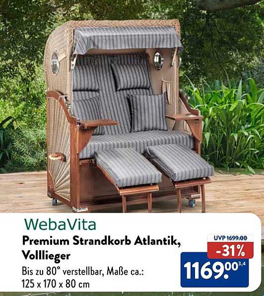 WebaVita Premium Strandkorb Atlantik, Vollieger