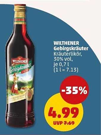 WILTHENER Gebirgs Kräuter Likör, 30% vol, je 0,7 l