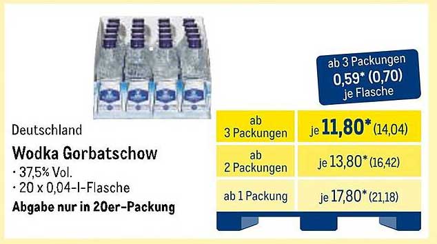 Wodka Gorbatschow - 20er-Packung à 0,04 l