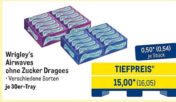 Wrigley's Airwaves ohne Zucker Dragees – Verschiedene Sorten je 30er-Tray