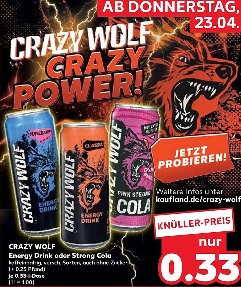 CRAZY WOLF Energy Drink oder Strong Cola